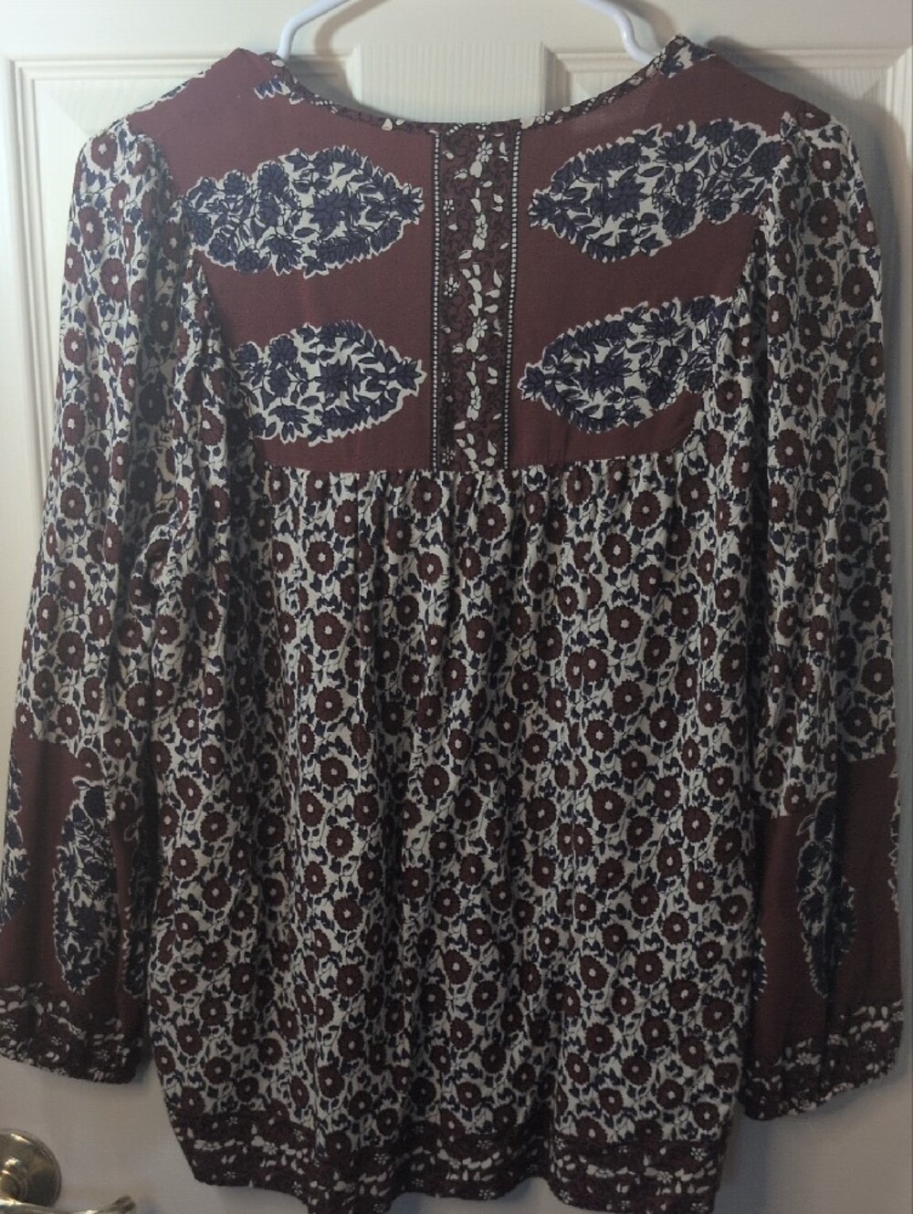 Lucky Brand Brown, Cream & Purple Floral Boho Tunic, Size Medium - Picture 8 of 12